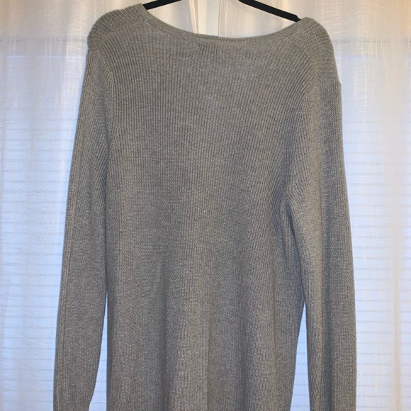 Oldnavy light gray sweater with lace up v neck - Picture 2 of 4